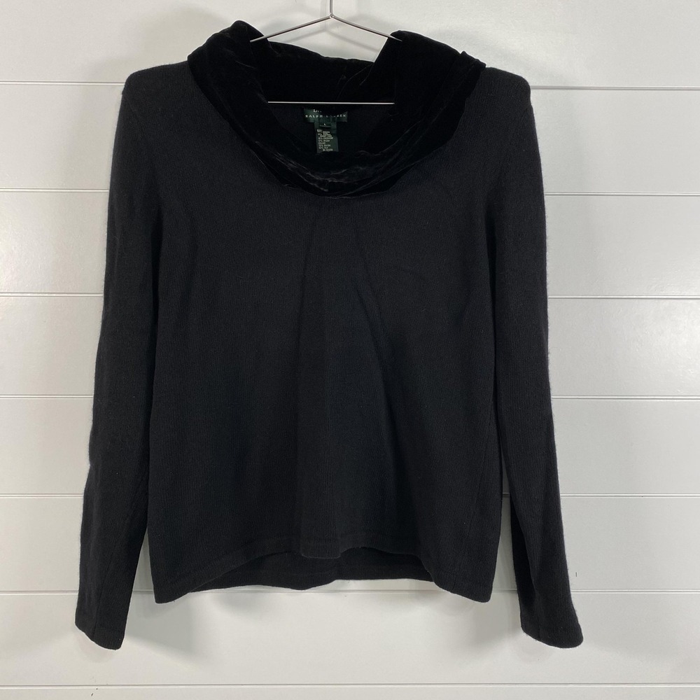 Lauren Ralph Lauren Sweater Womens Large Black Velvet Cowl Neck Wool Silk Blend